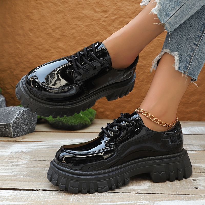 Patent Leather Oxford - Kadınlar için Tıknaz Platform Oxford Ayakkabı