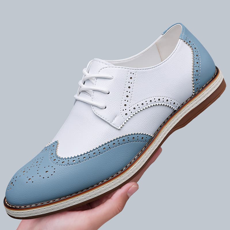 Patent Leather Oxford - Erkek Beyaz Mavi İki Renkli Brogue