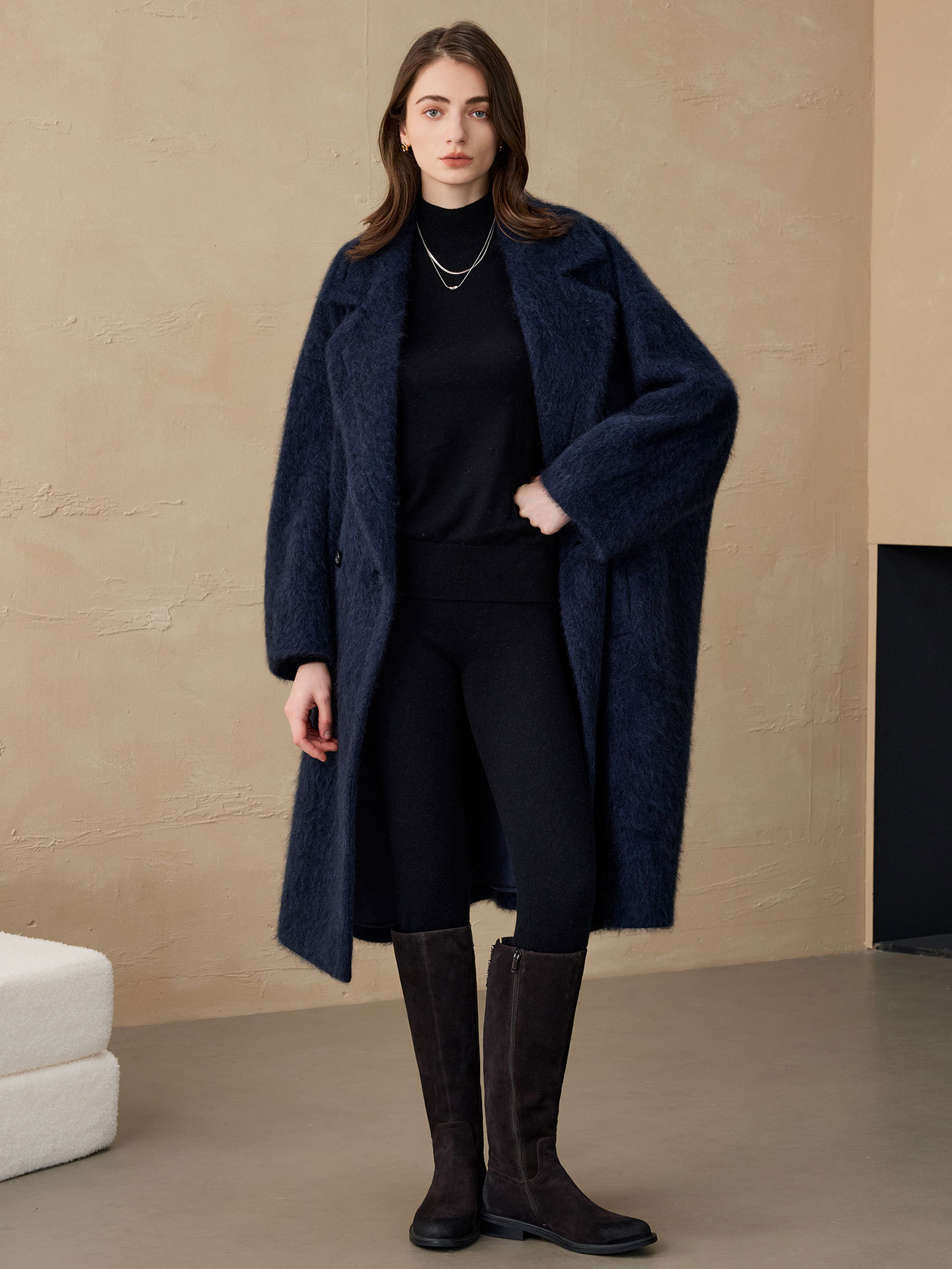 Double Breasted Blazer - Allingentle Kadın Blazer Yünlü Moda Uzun