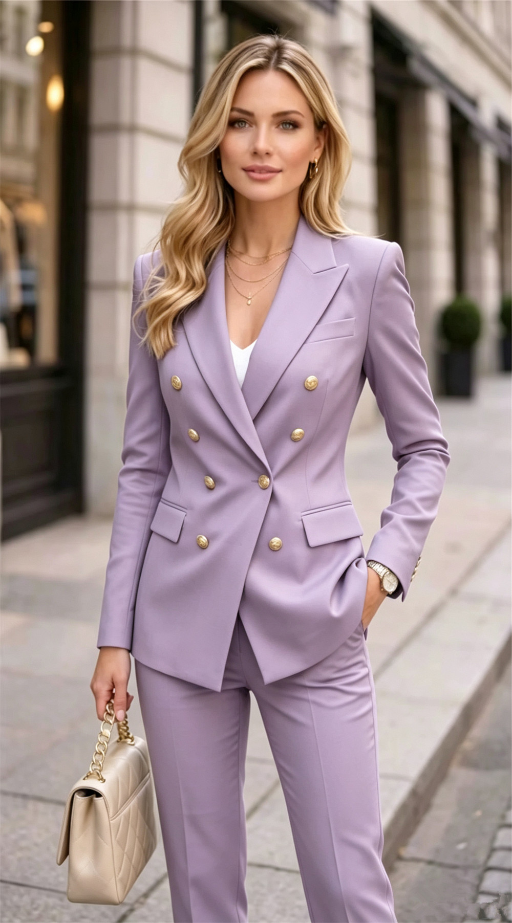 Double Breasted Blazer - Lavender Kadın Çift Katmanlı 2 Parçalı