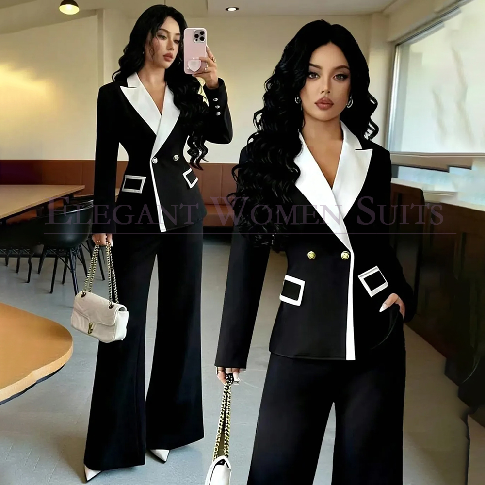 Double Breasted Blazer - Lüks Siyah Kadın Takım Elbise 2
