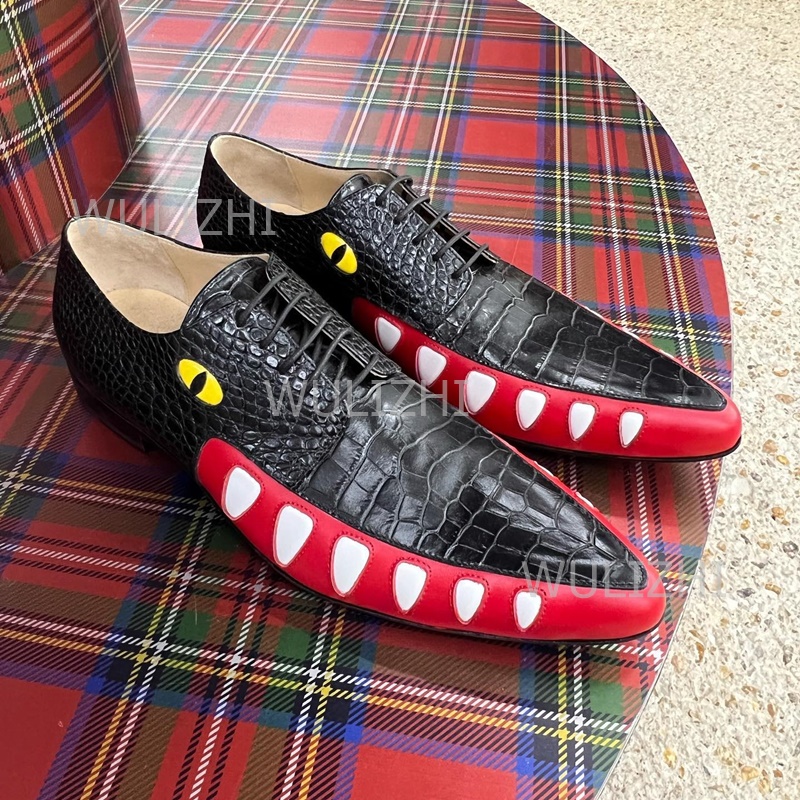 Patent Leather Oxford - Erkek Taş Desenli Siyah Deri Diş