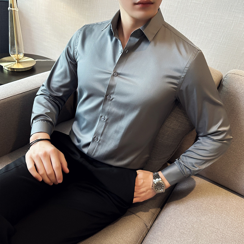 Dikişsiz ipek iş rahat gömlek, - Men Formal Wear Shirts incelemesi ve fiyatı